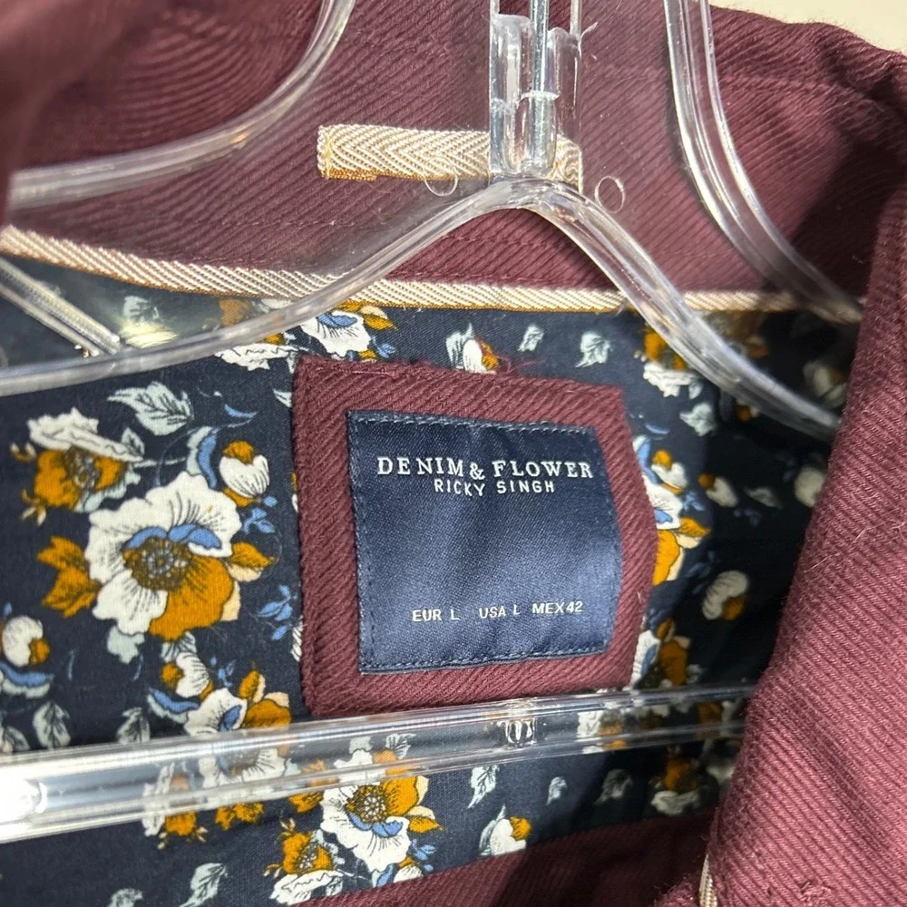 Denim & Flower LARGE Ricky Singh Men‎ Burgundy Long Sleeve Button Down Shirt